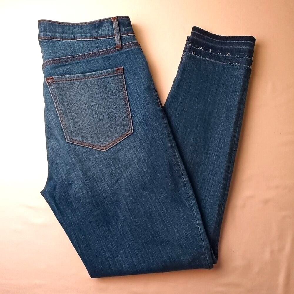 Loft Womens Mid Rise Modern Skinny Released Raw Hem Jeans Size 29/8 Blue Stretch